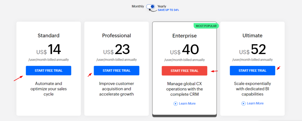 zoho crm pricing 