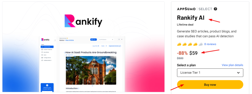 Rankify AI Pricing on Appsumo: